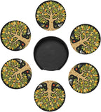 Drink Coasters with Holder Stand Set of 6, Tree of Life Vintage Pu Leather - Image 5