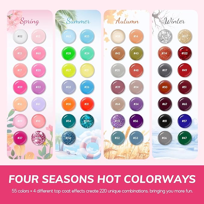 Coscelia 73pc Gel Nail Polish Kit with U V light, 60 Bottles Gel Nail Polish and Soak off Top Base Coat Fall Colors Enchantment Collection Glitter Nail Rhinestones Gel Manicure Starter Kit DIY Gifts