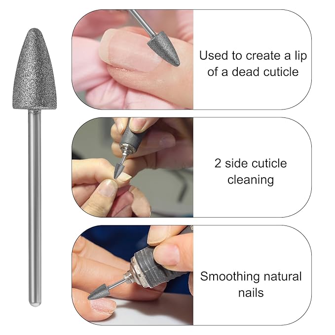 Nail Drill Bits,3/32 Inch Diamond Acrylic Nail Drill Bits with Case,Quartz Pointed Carbide Nail Bits for Nails,Cuticle Remover Bits, Professional Manicure Tools (Fine)