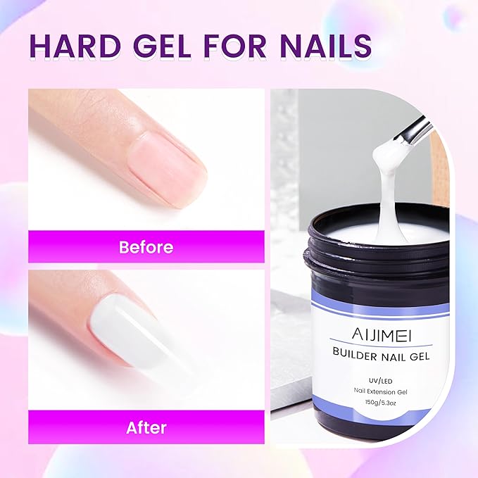 AIJIMEI 300g/10oz White Hard Gel for Nails High-capacity Hard Nail Builder Nail Strengthen Gel Nails Art Extension Kit Salon Home Use