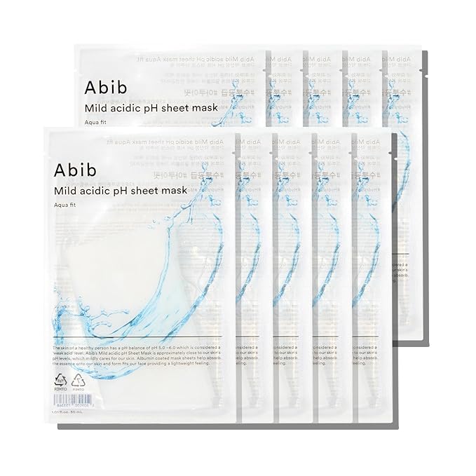 Abib Mild Acidic pH Sheet Mask Aqua Fit 10 Sheets I Intense Hydrating and Moisturizing Care for Dry and Dehydrated Skin