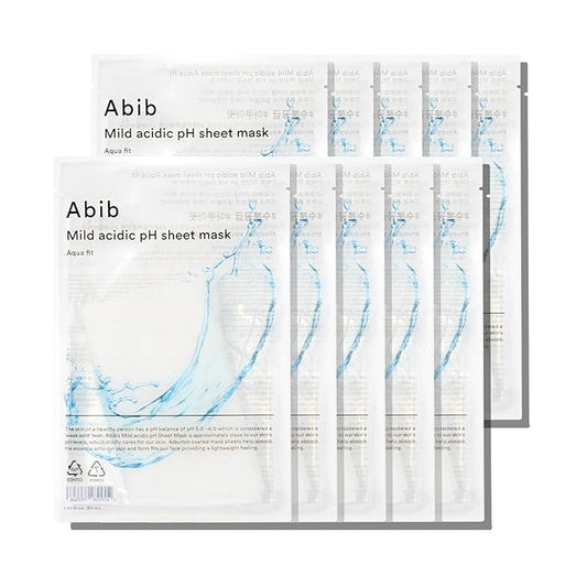 Abib Mild Acidic pH Sheet Mask Aqua Fit 10 Sheets I Intense Hydrating and Moisturizing Care for Dry and Dehydrated Skin