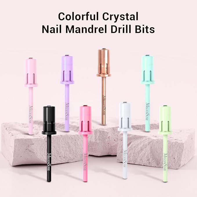 MelodySusie Crystal Top Mandrel Bit for Nails, 3/32'' Easy Off Nail Drill Bits for Sanding Bands, Suitable for Acrylic Nails Gel Manicures and Pedicures, White
