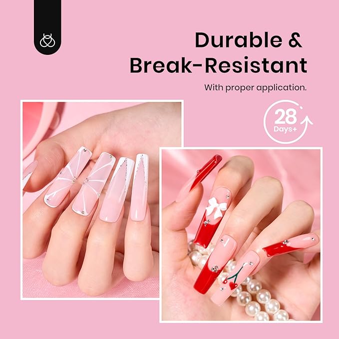 Beetles Gel Nail Tips Long Square Nail Tips, 12 Sizes 288 PCS Pre-Shaped Clear Full Cover False Nails Tips Clear Acrylic Nails Glue on Nails for Girls Women Nail Art Design,Nail Glue Needed