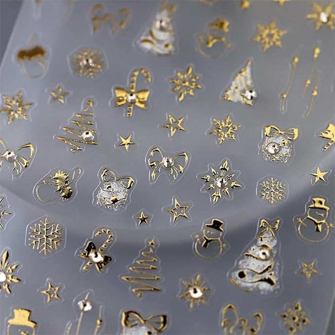 Christmas Nail Stickers 5D Embossed Gold Christmas Nail Decals Holiday Nail Art Stickers with Snowman Xmas Tree Star Snowflake Nail Design Christmas Nails Supplies for Women Girls