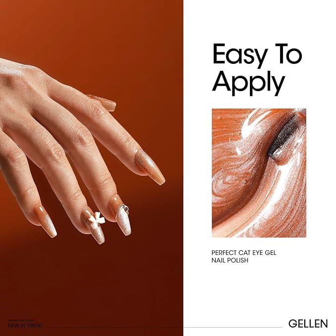 Gellen Glitter Cat Eye Gel Nail Polish Set 6 Colors Red Burgundy Gel Nail Polish with Magnet UV LED Soak Off Sparkle Nail Polish Kit Magnetic Gel Polish Set for DIY Nail Art Women Valentine’s Day Gift