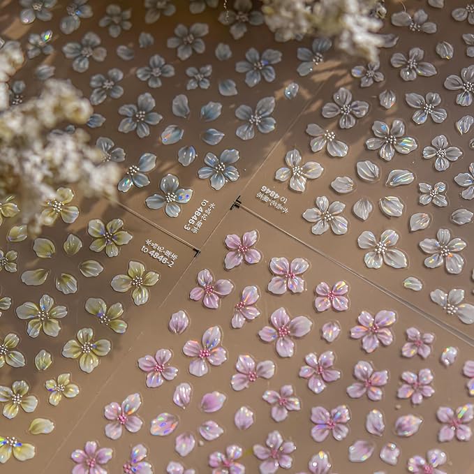 4 Sheets Flower Nail Stickers for Nail Art 5D Embossed Nail Decals Blue Yellow Pink White Nail Stickers Summer Spring Nail Art Design Floral Nails Supplies for Women Manicure DIY Decoration