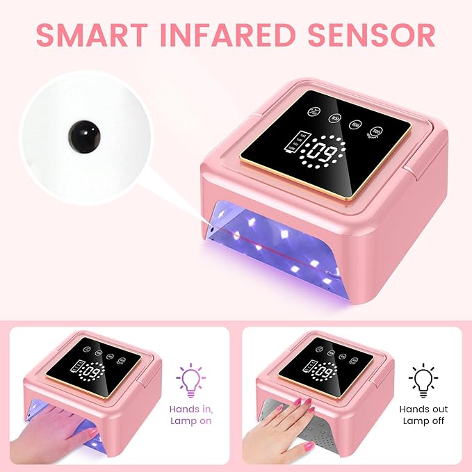 UV Nail Lamp 108W, UV Light for Gel Nail Polish, Cordless LED Nail Lamp with 36 Beads & Touch Display, Nail Light with 4 Timer Mode & Auto Sensor, Fast Curing Nail Dryer for Salon & Home (Pink)