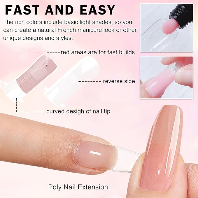 Poly Nail Gel Kit,10PCS Pink Poly Gel Nail Kit Starter Kit,Kit De Poly Gel Para Uñas Completo,with Slip Solution Dual Nail forms - Set C（Pink）