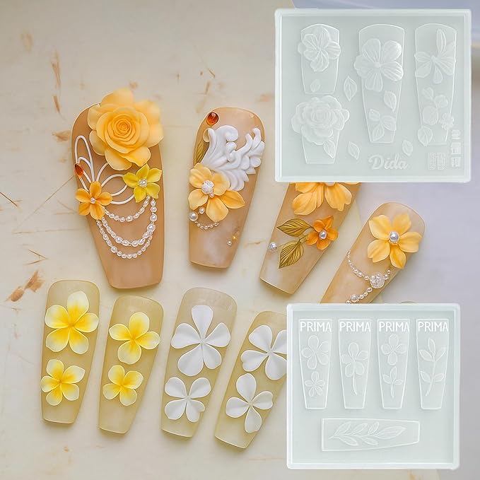 2 Pcs Flower Silicone Nail Art Molds for Women Resin Nail Design