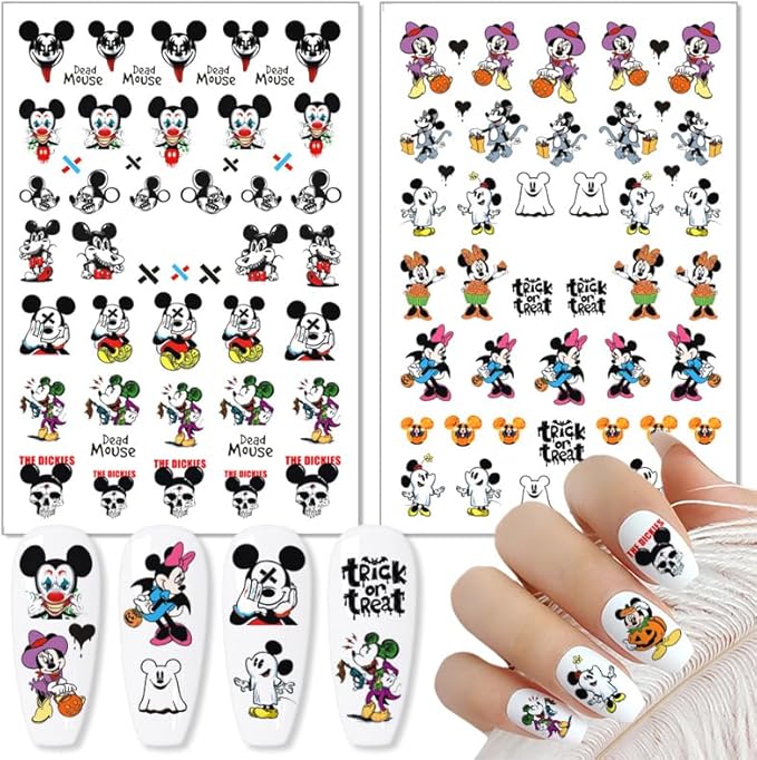 8 Sheets Halloween Nail Art Stickers Decals 3D Self-Adhesive Horror Gothic Ghost Bat Spider Web Nail Decals Design Halloween Stickers for Women DIY Manicure Cartoon Party Nails Decoration Supply