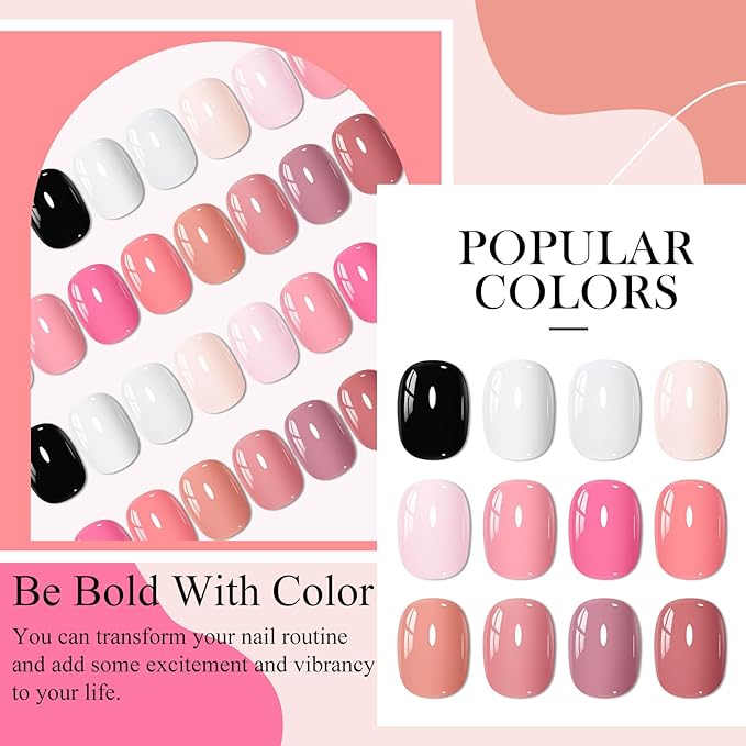 MEET ACROSS One Step Gel Nail Polish 12 Colors All-in-One Step Gel Polish Milky White Peach Soak Off LED/UV Lamp DIY Salon Manicure at Home Gift for Women & Girls