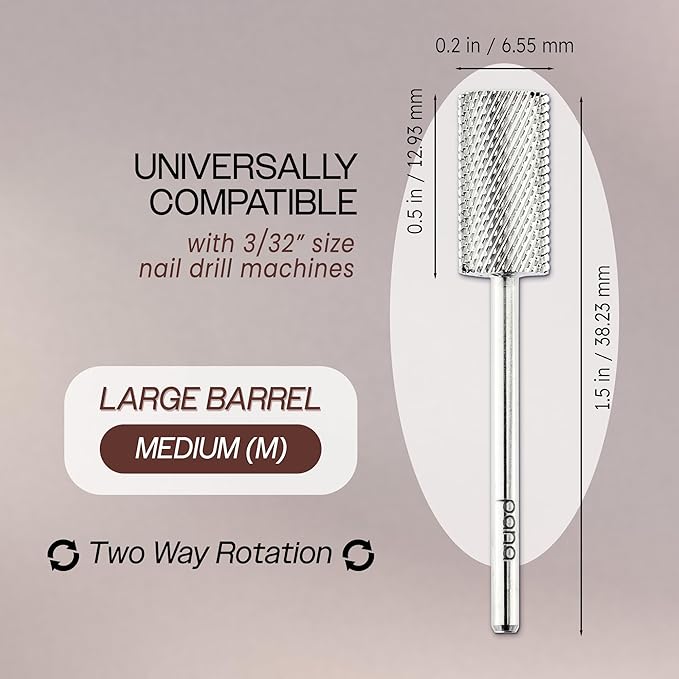 PANA Professional 3/32" Shank Size - Flat Top Large Barrel Silver Carbide Bit Medium Grit - Nail Drill Bit for Dremel Machine
