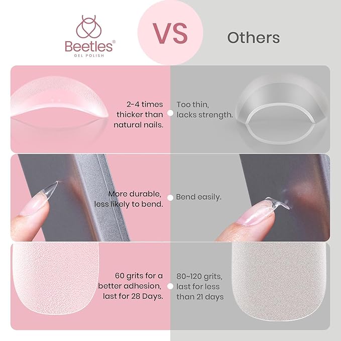 Beetles Extra Short Almond Nail Tips, 12 Sizes 288 PCS Pre-Shaped Clear Full Cover Etch Gel Nail Tips Clear Acrylic Nails Glue on Nails for Girls Women Nail Art Design,Nail Glue Needed