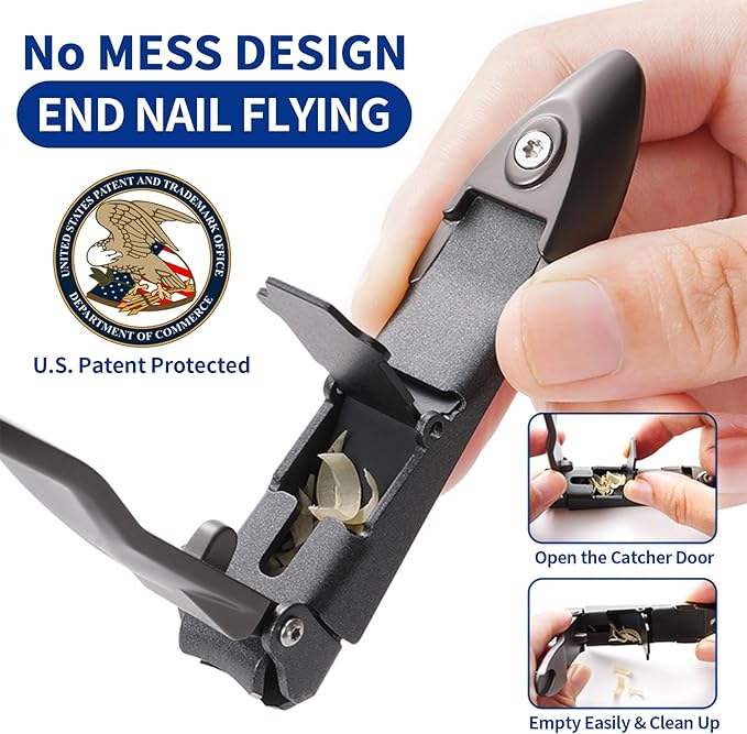No Mess Nail Clippers with Catcher - Professional Heavy Duty Clippers for Men and Women, Ultra Sharp Fingernail & Toenail Clippers Set for Gifts, Travel, Home Use with Nail File (Anti-Splash Design)