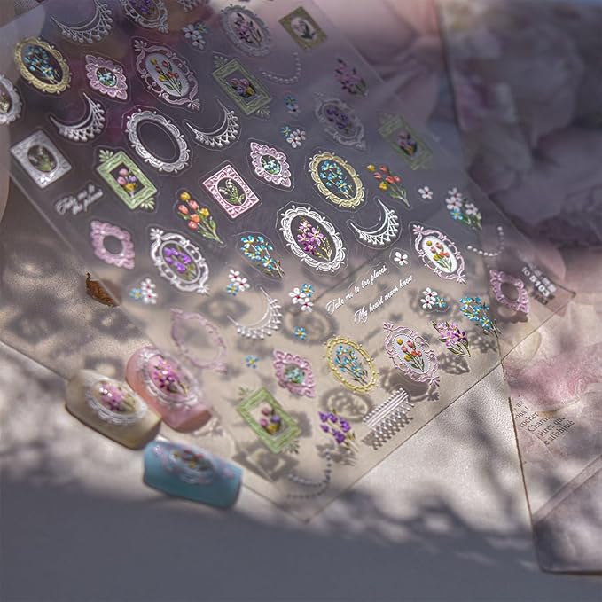 1 Sheets 5D Retro Flower Nail Art Stickers Spring Summer Floral Nail Decals Embossed Picture Frame Tulip Nail Design Supplies Colorful Daisy Nail Stickers for Women DIY Acrylic Nail Accessories