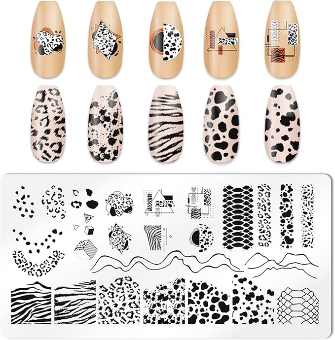 5Pcs Leopard Print Nail Stamp Nail Stamping Plates Nail Art Stamping Plates Nail Design Stamp Nail Plate Template Nail Art Accessories Tools with 1 Nail Stamper, 1 Scraper