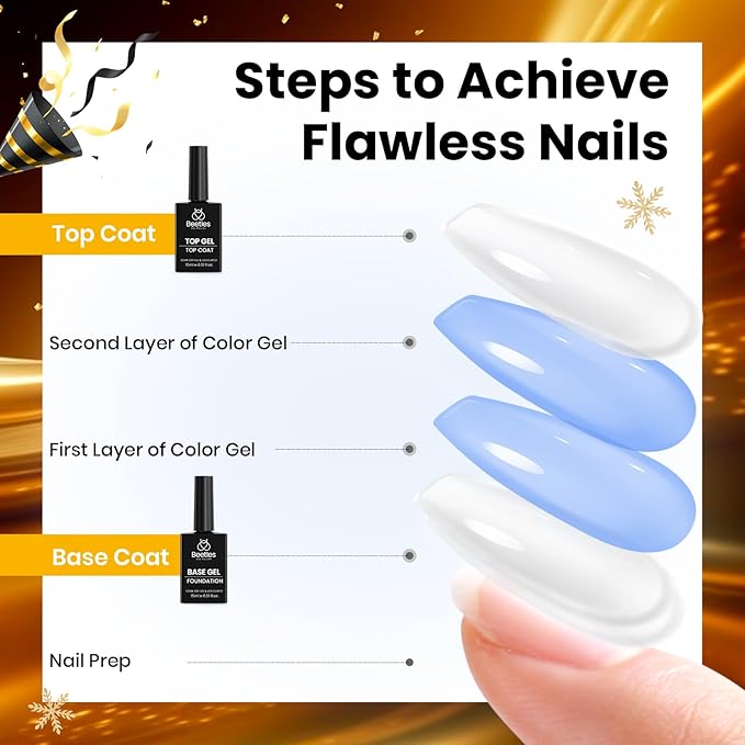 Beetles No Wipe Gel Top Coat and Base Coat Set for Gel Nail Polish - 2Pcs 15ml Super Shiny and Long Lasting Soak Off UV/LED Lamp Needed, Christmas Nail Art Design Gift