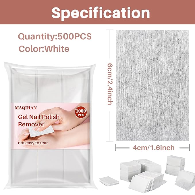 1000 Gel Nail Polish Remover Pads - MAQIHAN Nail Cotton Acetone Fingernail Polish Remover Wipes Prep Pad Essentials For Nail Techs Professional Supplies Acrylic Gel Removal