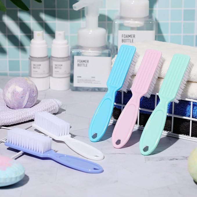 Patelai 30 Pcs Nail Scrubber Brushes Bulk Handle Grip Manicure Brushes for Cleaning Fingernails Pedicure Cleaning Brush for Toes and Fingernail Cleaning(Macaron Colors)