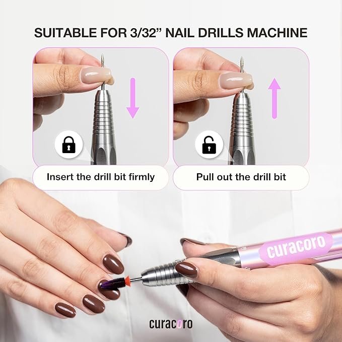 Curacoro Nail Drill Bits 3/32'' - Small Barrel Carbide Bit (Medium) for Professional Finish, Precisely Remove, Refine, Smooth Acrylic or Gel Nails, Nail Art Pedicure Manicure Salon & Home