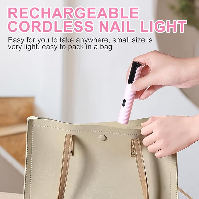 Handheld UV Light for Gel Nails, Pink Mini UV Light for Nails Cordless Mini Nail Lamp Rechargeable with Led Display Lamp for Rhinestone Glue Decoration DIY at Home (Pastel Pink)