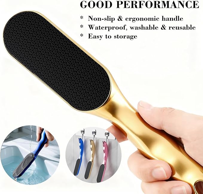 Nano Glass Foot File, Hard Skin Callus Remover with 1PCS Feet Cream, 2Pairs Moisturizing Heel Socks, Professional Foot Care Kit Keep Your Feet Smooth, Gold