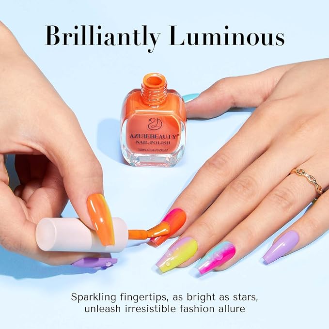 AZUREBEAUTY Summer 8 Colors Hot Pink Neon Blue Green Glitter Purple Yellow Orange Nail Polish Set Quick Dry, Perfect for Women Manicure Nail Art DIY Salon