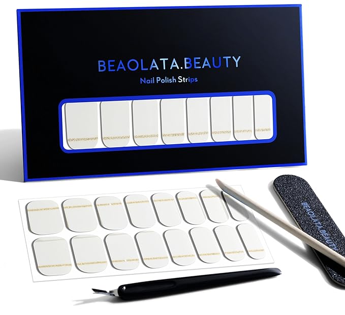 Nail Polish Strips, 32PCS Salon Quality Wraps, Long Lasting Gel Nail Stickers for Women Easy Apply& Remove (White Frost on Cake)