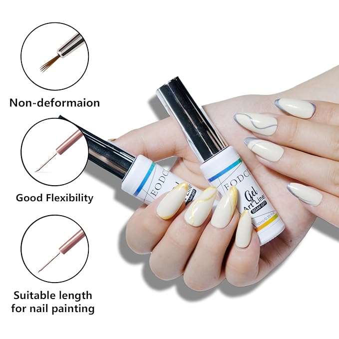 2pcs Metallic Gel Liner Nail Art Silver Bronze Gold Set, Nail Polish 10ml Build in Thin Brush Shine Soak Off UV/LED Manicure Gold and Silver Gel Liner Nail Art