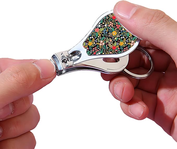 Nail Clipper Set with Keychain 2 Pack Toenail Clippers with Jar Opener Multifunction Nail Cutter for Men-Dorm Room Essentials,Kitchen Gadgets,Golf Accessories,Travel Essentials(Flower)