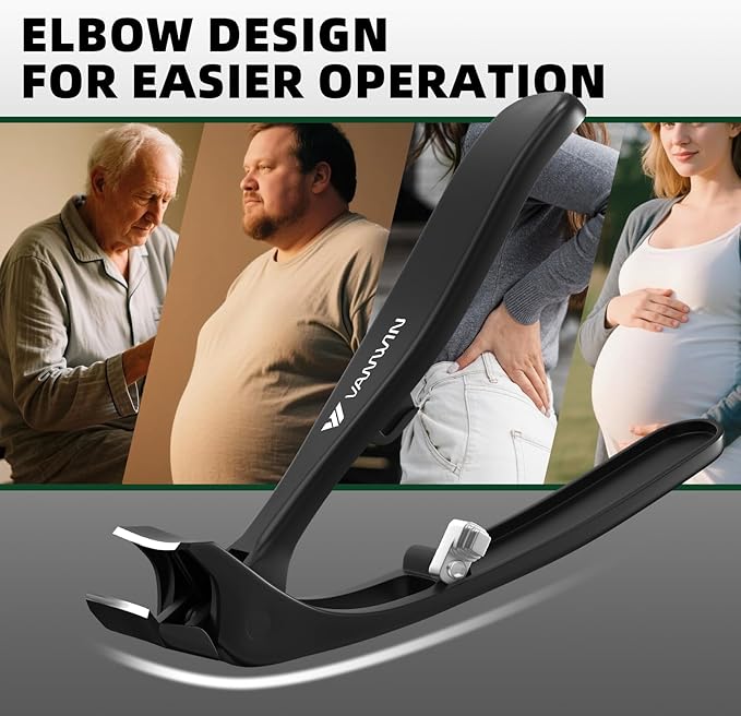 Toenail Clippers for Thick Toenails for Seniors, Angled Head Large Toe Nail Clippers for Thick Nails for Men, Heavy Duty Ingrown Toenail Clippers with Wide Jaw, Sharp Slanted Nail Cutter Black