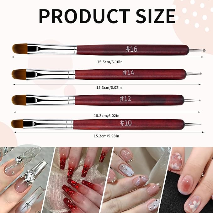 French Manicure Brush, Esclane 2 Way French Nail Brush with Dotting Tool for Manicure Cuticle Clean Up Nail Art Design, French Tip Brush (Wood, #10)