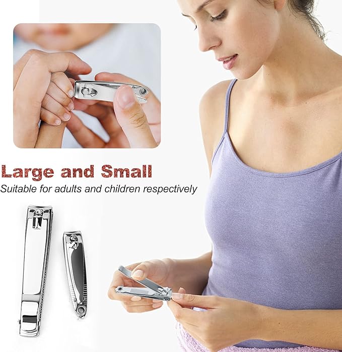 Nail Clippers, Toenail Clippers, Fingernail Clipper Cutters, Stainless Steel Toe Nail Clippers with Sharp Curved Blades and File, Nail Clippers for Men Women Kids(Large & Small)