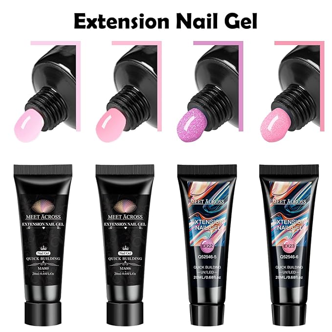 MEET ACROSS Poly Nail Gel 10Pcs Nail Extension Gel Set and Nail Extension Starter Kit for Beginners Nail Art DIY Home Gifts for Women (Pink, 12pcs)