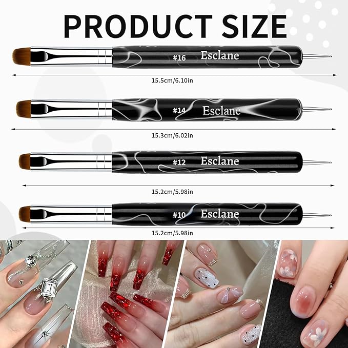 Esclane 2 Way French Nail Brush with Dotting Tool, Black, #12