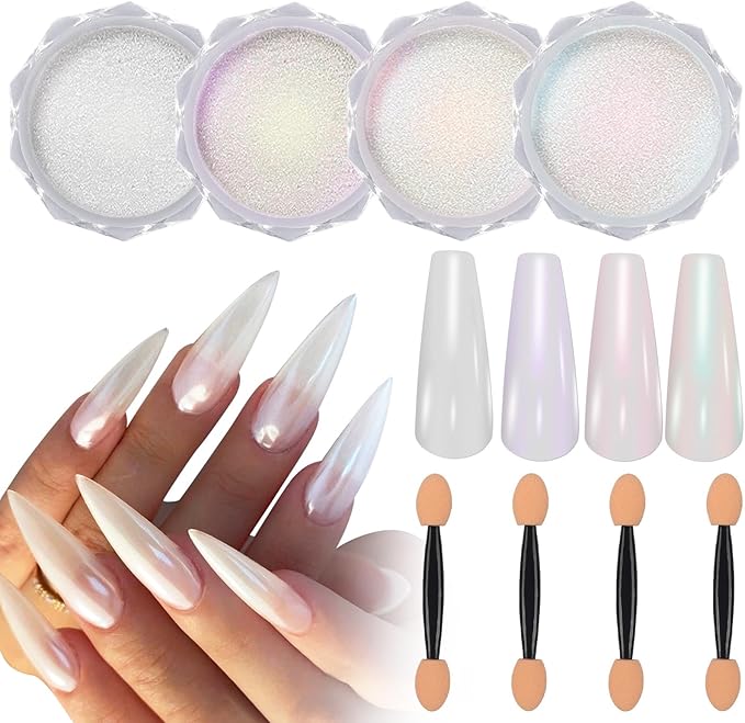 Artdone Chrome Nail Powder Metallic Mirror Effect Pigment Chrome Iridescent Aurora Nail Glitter Mermaid Pearl Glitter Dust Kit for Gel Polish Nail Art Decoration, Resin Craft