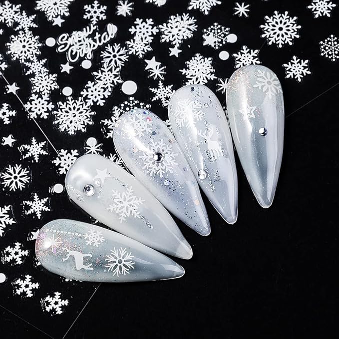 Snowflake Nail Stickers 10 Sheets Christmas Snowflake Nail Decals 3D Self-Adhesive Winter Theme Nail Sticker White Nail Art Design Decals DIY Nail Decoration Supplies for Women Girls