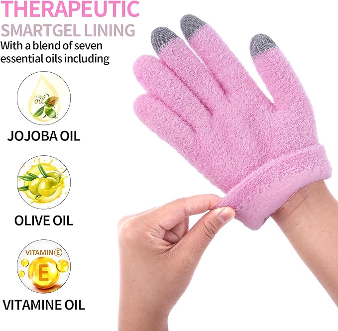 Moisturizing Gloves for Dry Hands Cotton Gloves for Eczema with Good Lining Touchscreen Fingertips Overnight Spa Gloves for Women & Men Reusable for Sleeping (Pink)