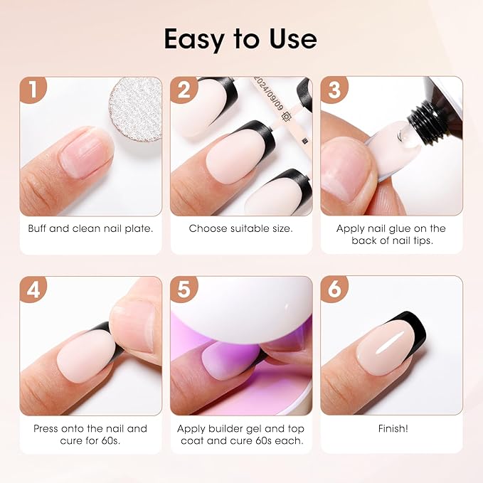 Gellen French Tip Press on Nails, Soft Medium Square French Gel Nails 150 Pcs, Classic Pink French Tip Nails, 3 in 1 No Need to File Natural Full Cover Tips 15 Sizes, Glue On Nails for Women Nails Art