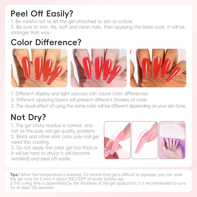 PEACECOLOR Poly Nail Gel Kit with Drill U V Light, 15 Colors Hot Pink Nude Blue Purple Nail Extension Gel with Slip Solution Nail Art Starter Kit Home Salon DIY