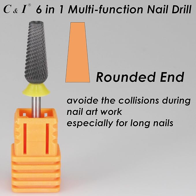 C & I Nail Drill Bit 6 in 1 Multi-function Rounded End E-file, Diamond Coat, CNC Overall Cut Nail Tools for Nail Techs Quick Remove Acrylic Nail Gels & Nail Art (Special Coat, Extra Fine -XF)