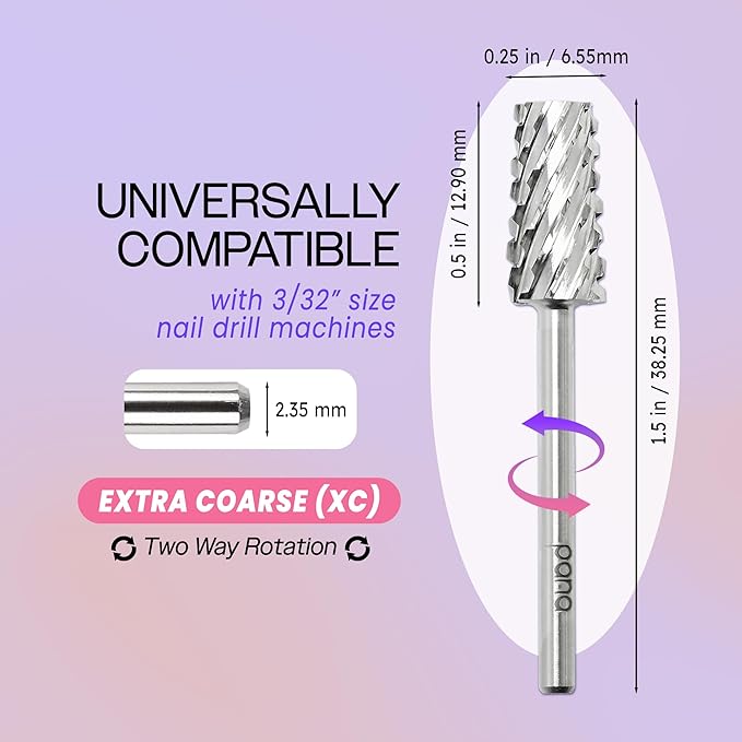 PANA Tapered Barrel Carbide 3/32" Shank Size - (Silver, Extra Coarse Grit) - Fast remove Acrylic or Hard Gel Nail Drill Bit for Manicure Pedicure Salon Professional or Beginner