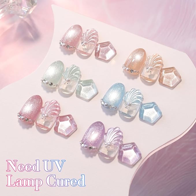 Double Rhythm 6 Colors Cat Eye Gel Polish Set Shimmer Glitter with Magnet Holographic Reflective Magnetic UV Nail Art Kit (6-Kit-47)