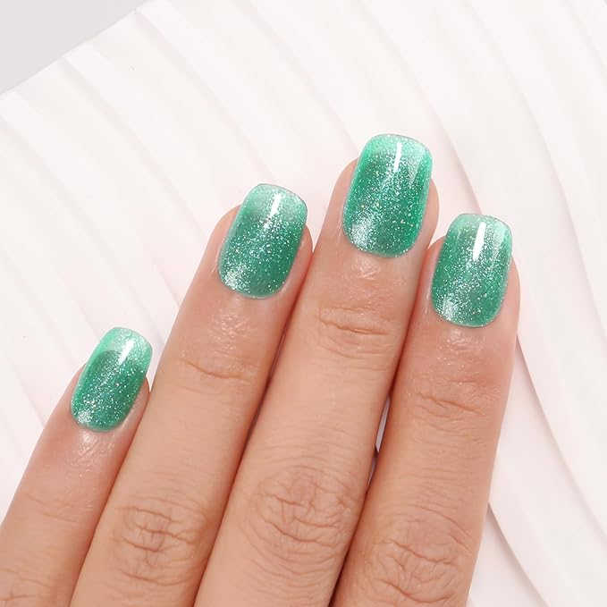 Imtiti Glitter Gel Nail Polish, Sheer Shimmer Glitter Green 3 in 1 Gel Polish Color Soak Off UV LED Spring Summer Nail Gel Polish Nail DIY Art Starter Manicure Salon, 0.5 Fl Oz
