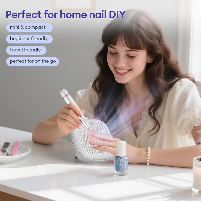 Mini Rechargeable Nail Dust Collector, Small Quiet & Cordless Vacuum Nail Tech Fan Dust Collector, 60° Standing Design for Nail Art, 600Pa, Low Noise, Salon and Home Use