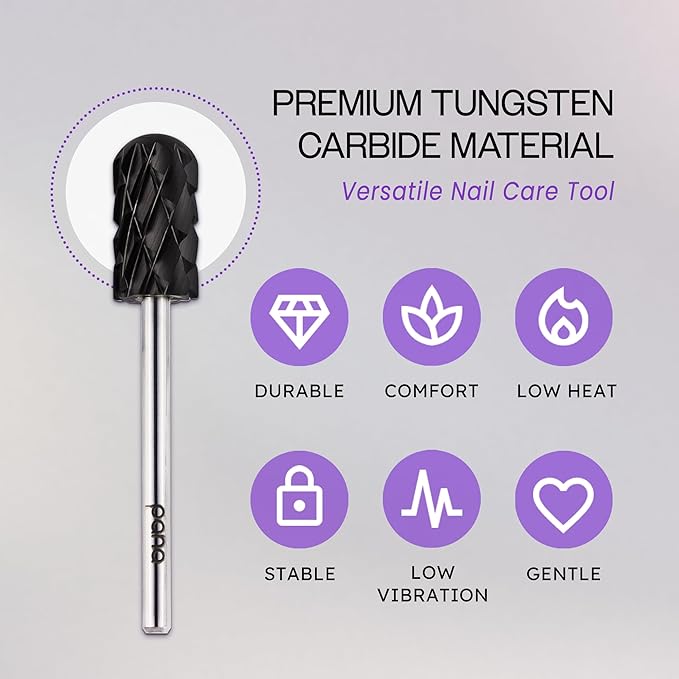 PANA 3/32" Large Smooth Round Top Safety Carbide Nail Drill Bit for Gel Polish & Acrylic Removal Nail Salon Manicure Pedicure Electric File Tools (Large Barrel - DLC Black, 5X Coarse)