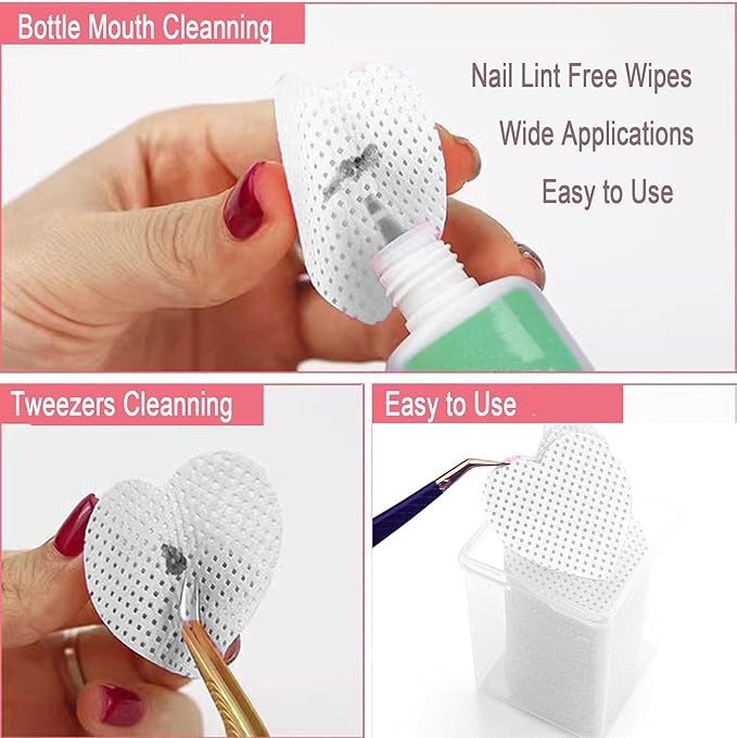 1000 PCS Lint Free Nail Wipes,Nail Polish Remover Wipes for Lash Extension Supplies,Lint-Free Lash Glue Wipes Pads Eyelash Extension Nails Wipes for Nail Polish Remover,Lash Glue Cleaning Pads, White