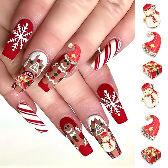 12 Pcs Colorful Christmas Nail Charms Glitter 3D Alloy Snowman Snowflake Reindeer Bell Nail Art Charms Metal Diamonds Nail Rhinestones Crystals Nail Gems Winter Xmas Gift Nail Supplies for Women DIY