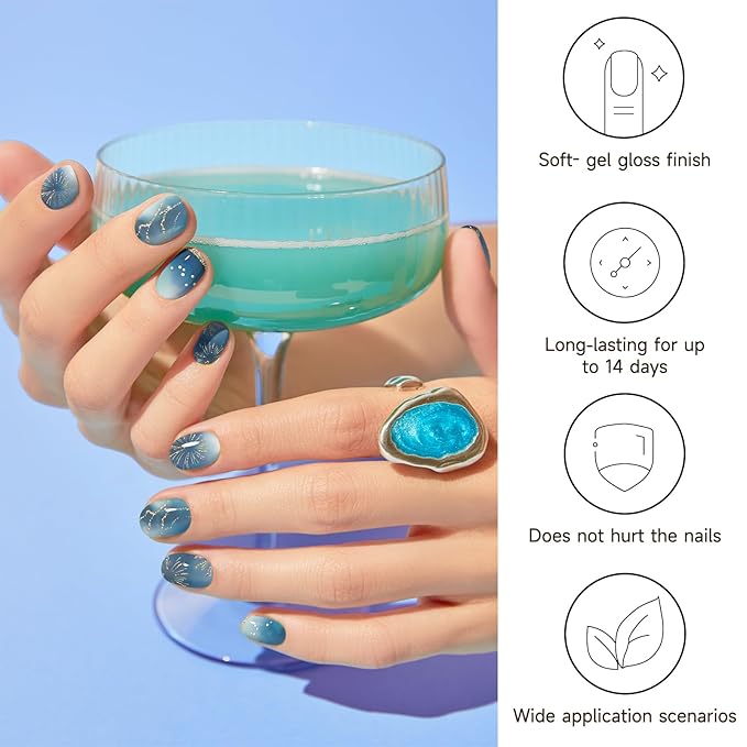 Semi Cured Gel Nail Strips, Stars Shine | 28 pcs Gel Nail Strips Work with Any UV Lamp, Salon Quality UV Nails Stickers, Easy to Apply for Home Nails DIY
